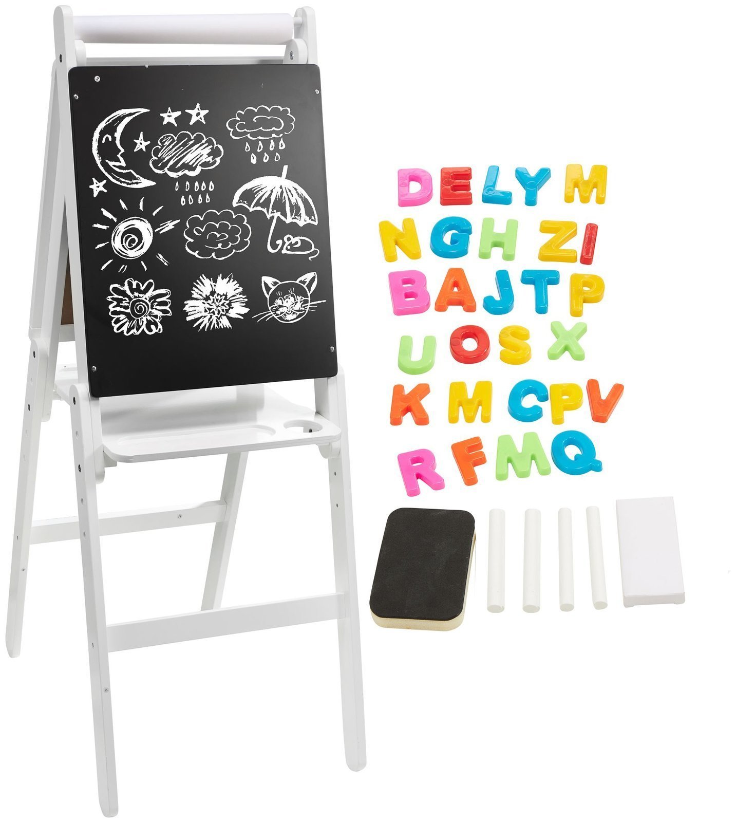 Double-sided educational board: magnetic and chalk - whiteboard, wooden, with a paper roll