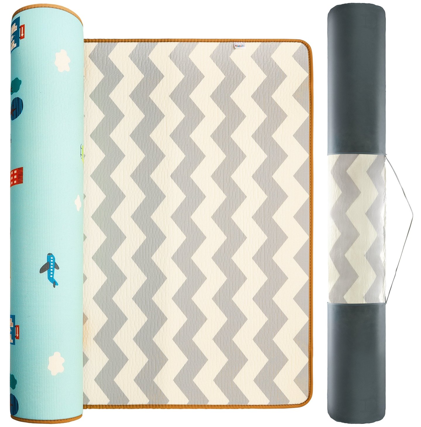 Double-sided foam mat XXL - roll 2 cm (patterns: road and zigzags)